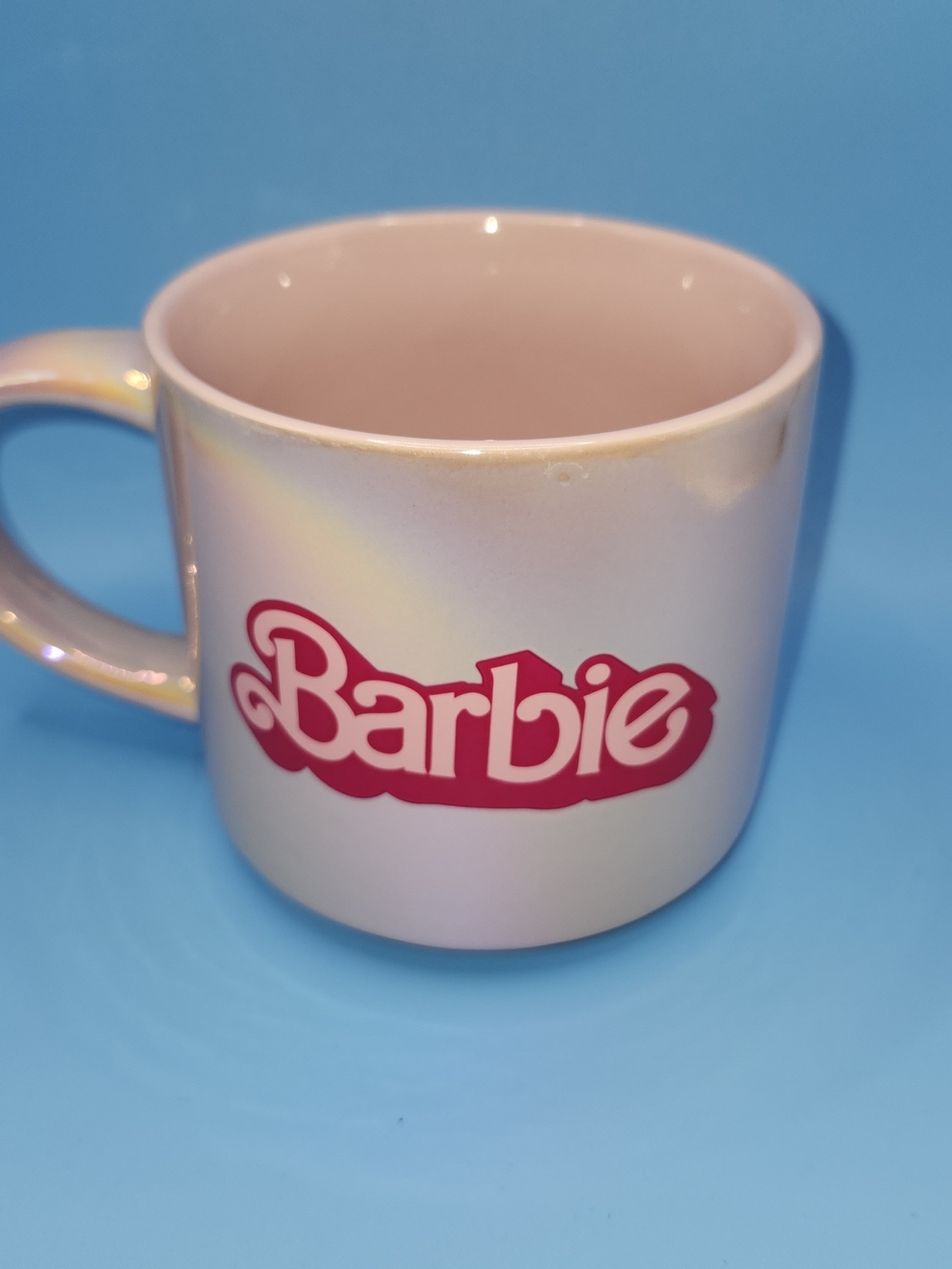 Barbie The Movie 2023 Stoneware Pearl Pink Iridescent Coffee Mug Cup 15oz
